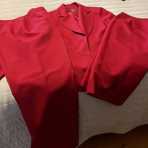 Dark red 3 piece suite.  jacket with Long pencil skirt and wide leg slacks.
